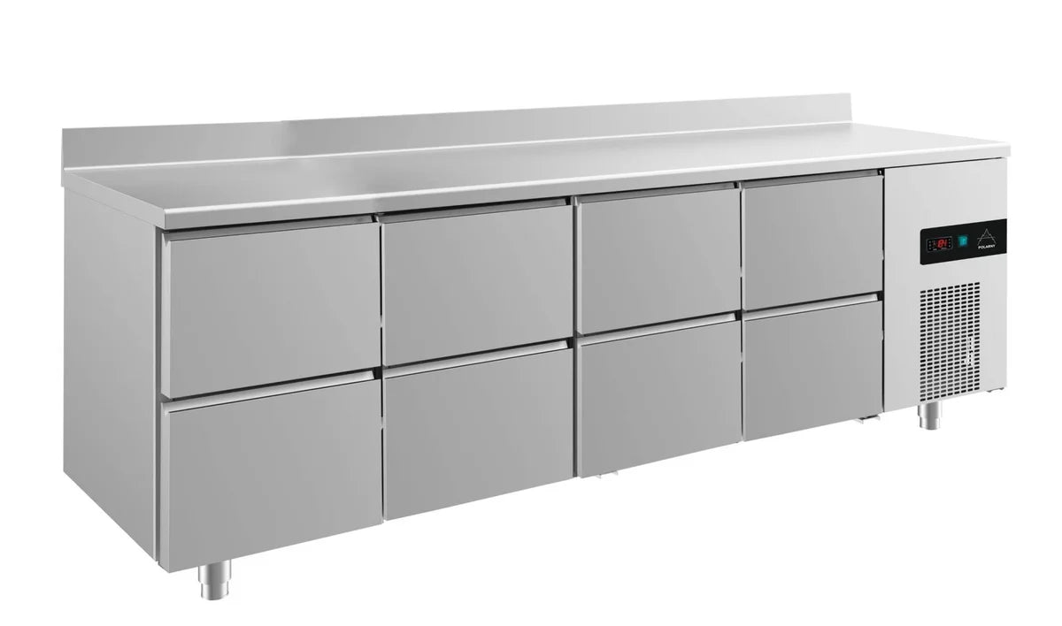 A&S Kühltisch -2 bis +8°C 2330x700x850mm mit 4x zwei Schubladen u. Aufkantung (4ZZZZA)