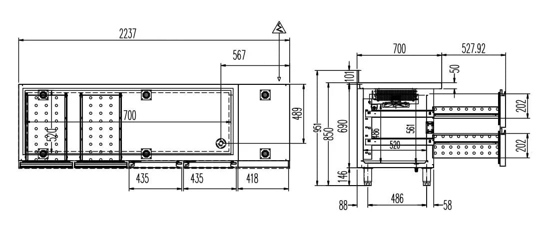 Kühltisch Profi 2/4 Superior mit Aufkantung - GN 1/1