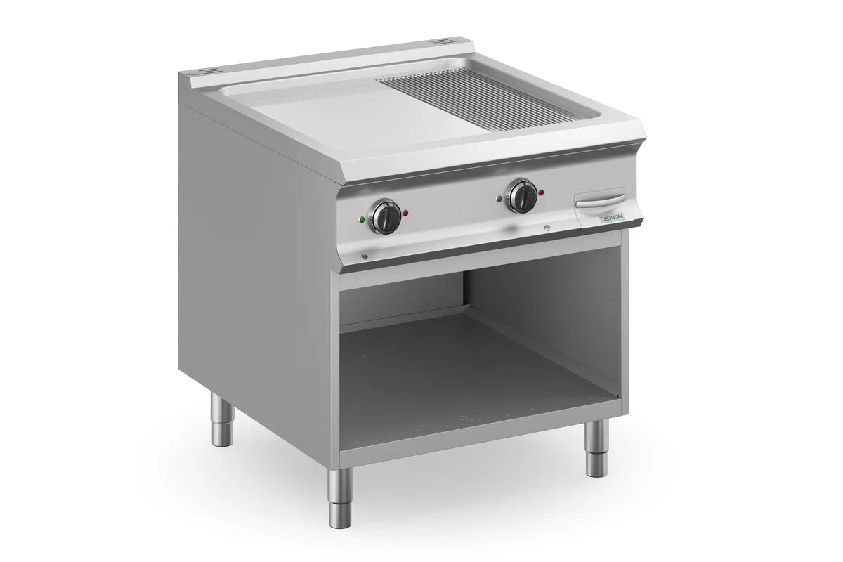 Elektrogrillplatte Dexion Lux 980 - 80/90  - 2/3 glatt, 1/3 gerillt, verchromt - 14 kW