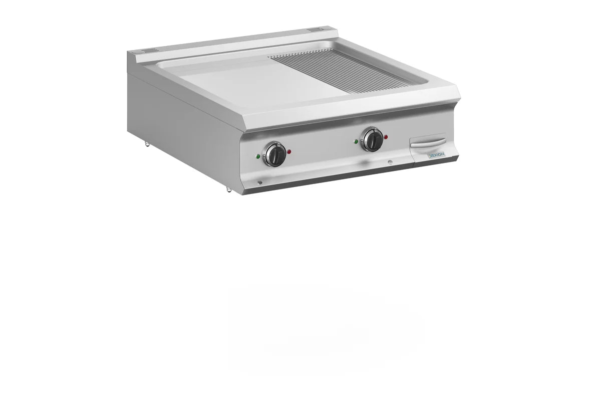 Elektro-Grillplatte Dexion Lux 980 - 80/90 - 2/3 glatt, 1/3 gerillt, verchromt - Tischgerät - 14 kW