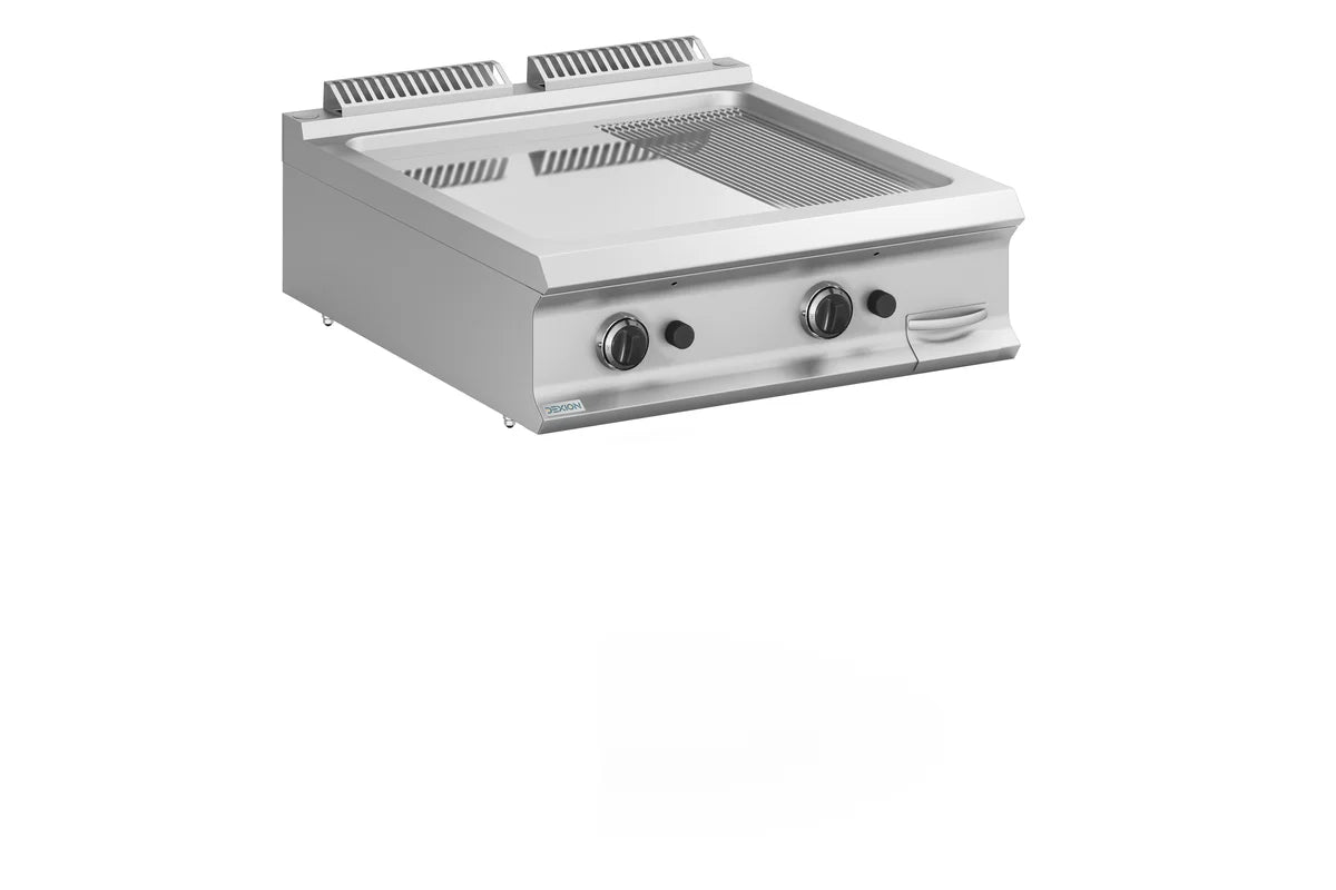 Gas-Grillplatte Dexion Lux 980 - 80/90 - 2/3 glatt, 1/3 gerillt, verchromt - Tischgerät - 18,4 kW