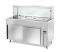 Ausgabe Warmhaltetisch PROFI neutral mit Schiebetüren und eckigem Glasaufsatz 1500x700x1300