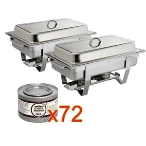 2x Olympia Chafing Dish 1/1 GN, Edelstahl, Milan mit 72 Brennpasten