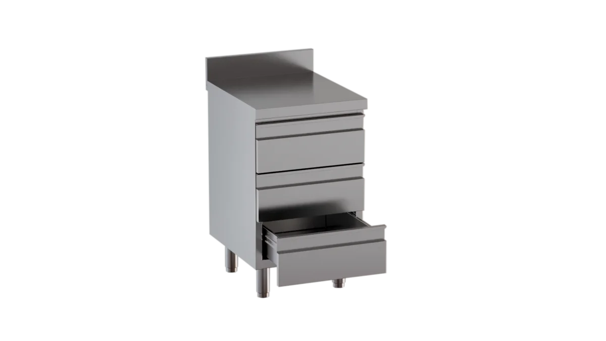 Edelstahl-Schubladenschrank ECO 3er Einheit 600 mit Aufkantung