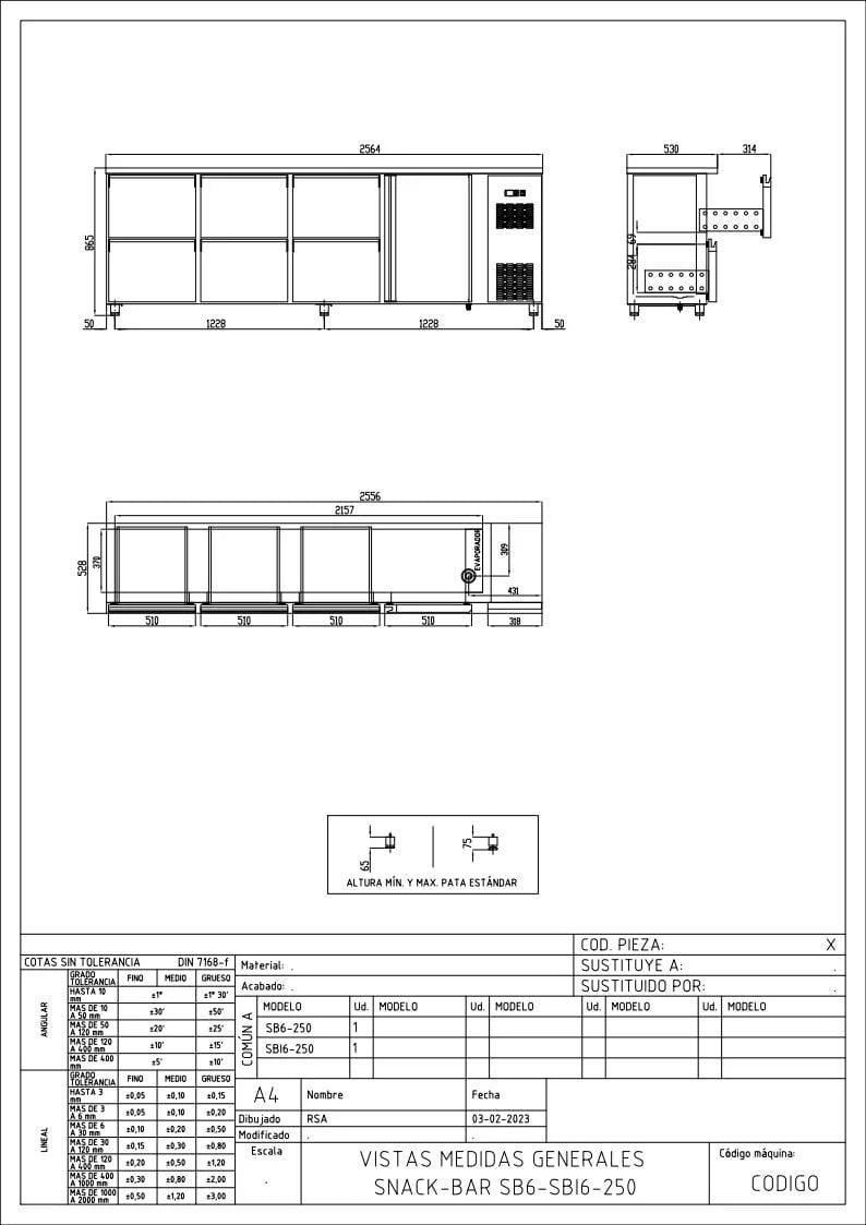 Coreco Barkühltisch PROFI 1/6 Edelstahl mit 1 Tür und 6 Schubladen
