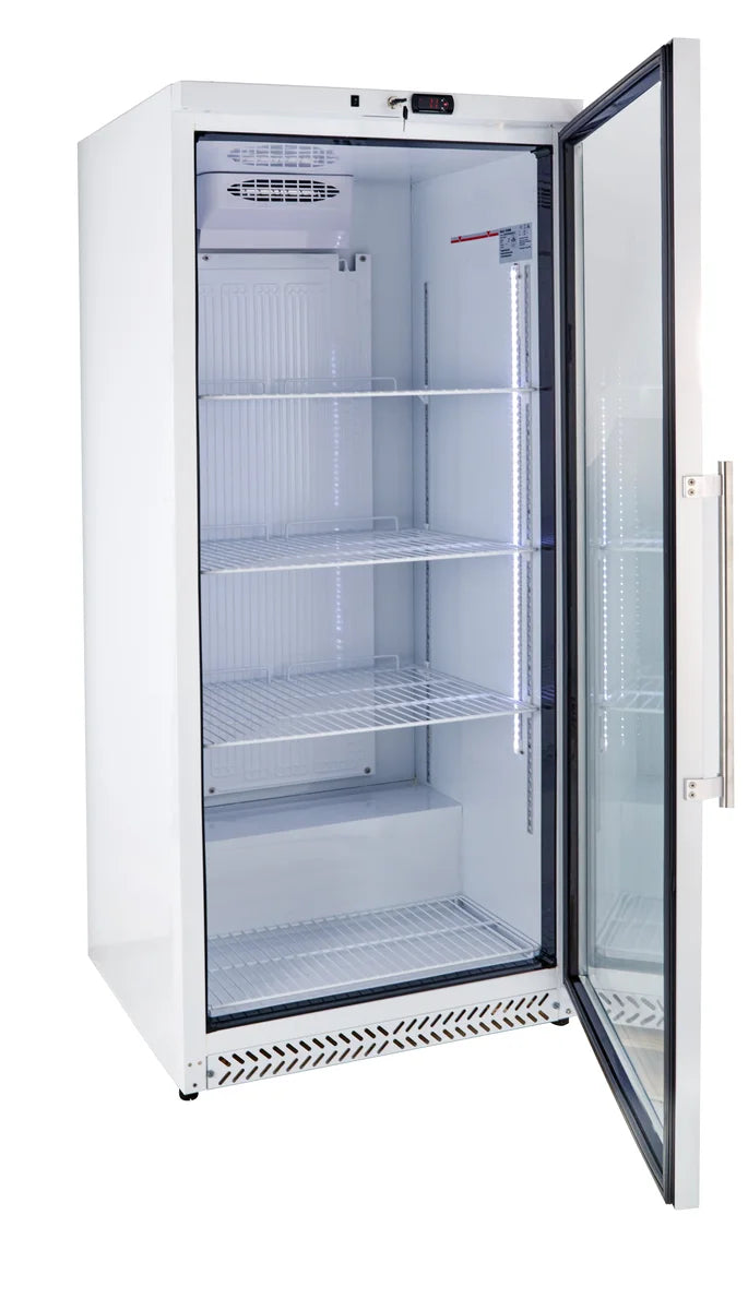 Lagerkühlschrank ECO 590 Liter Kühlvolumen, mit 1 Glastür, abschließbar, LED, weiß