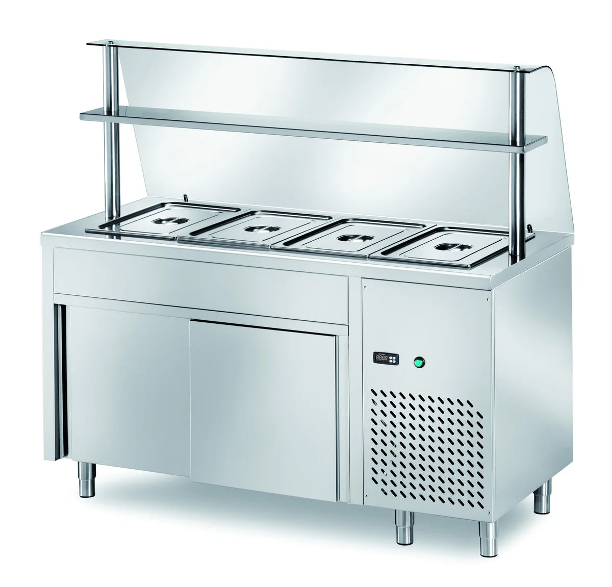 Ausgaben Kühltisch PROFI neutral mit Schiebetüren und Glasaufsatz 900x700x1400 - 2x GN 1/1