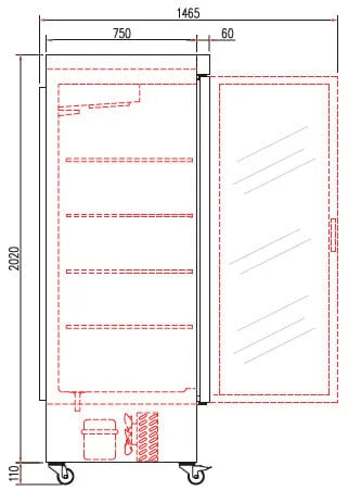 Coreco Edelstahlkühlschrank US Range 650 mit Glastür