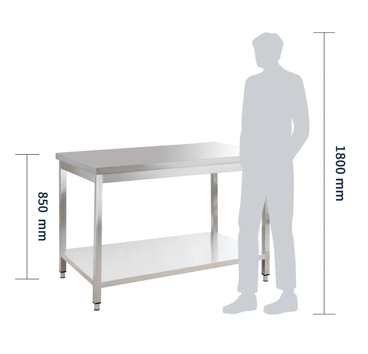 Edelstahl Arbeitstisch Basic 15x6 mit Grundboden, zur Selbstmontage