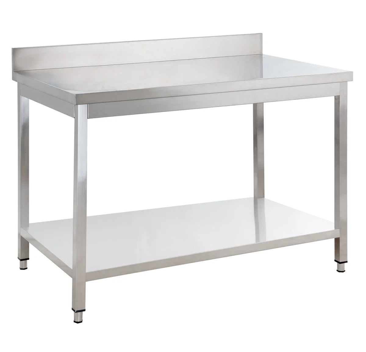 Edelstahl Arbeitstisch Basic 12x7 mit Grundboden und Aufkantung, zur Selbstmontage