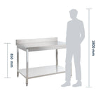 Edelstahl Arbeitstisch Basic 14x6 mit Grundboden und Aufkantung, zur Selbstmontage