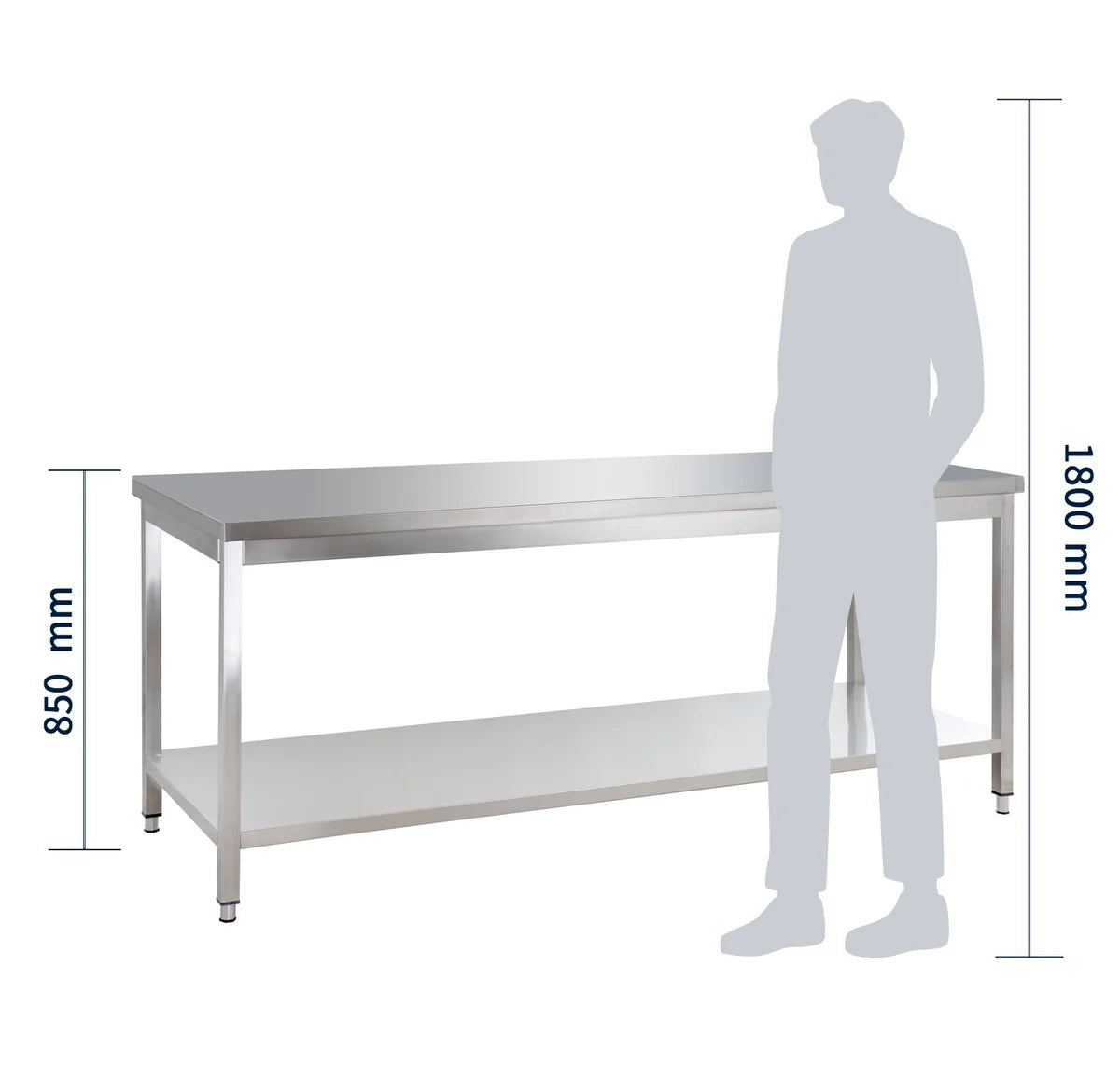 Edelstahl Arbeitstisch Basic 18x7 mit Grundboden, zur Selbstmontage