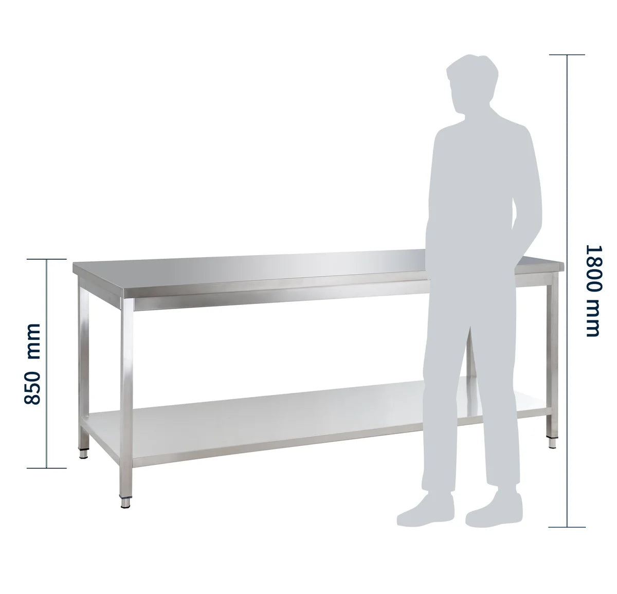 Edelstahl Arbeitstisch Basic 16x6 mit Grundboden, zur Selbstmontage