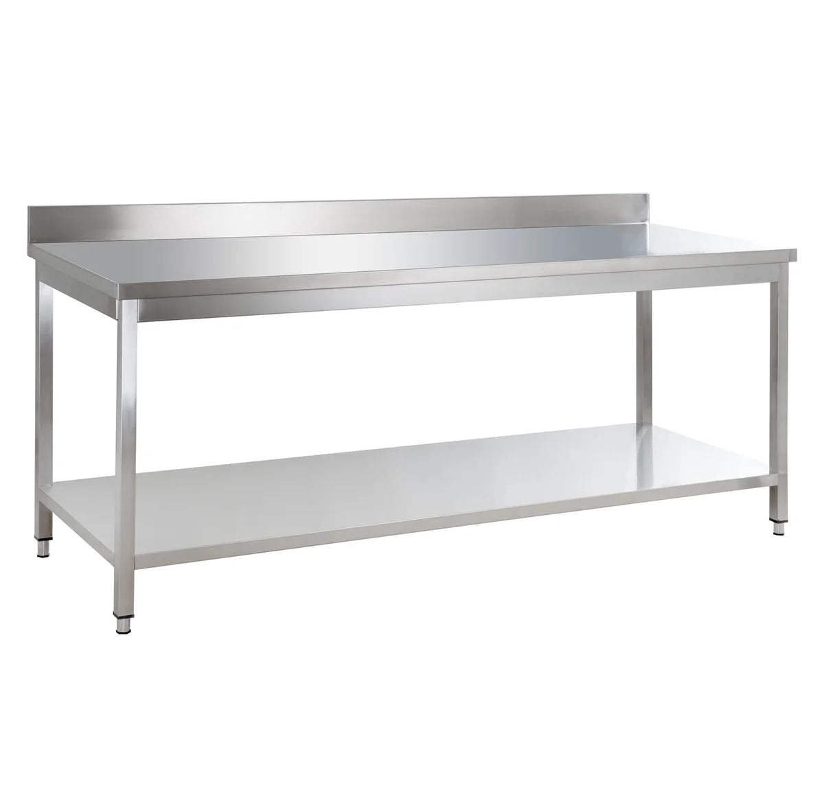 Edelstahl Arbeitstisch Basic 16x7 mit Grundboden und Aufkantung, zur Selbstmontage