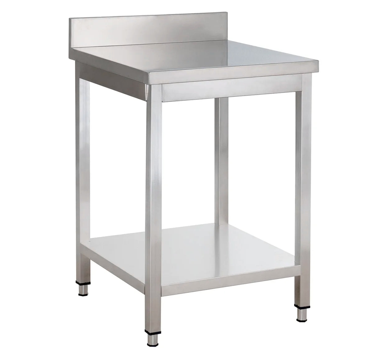 Edelstahl Arbeitstisch Basic 8x6 mit Grundboden und Aufkantung, zur Selbstmontage