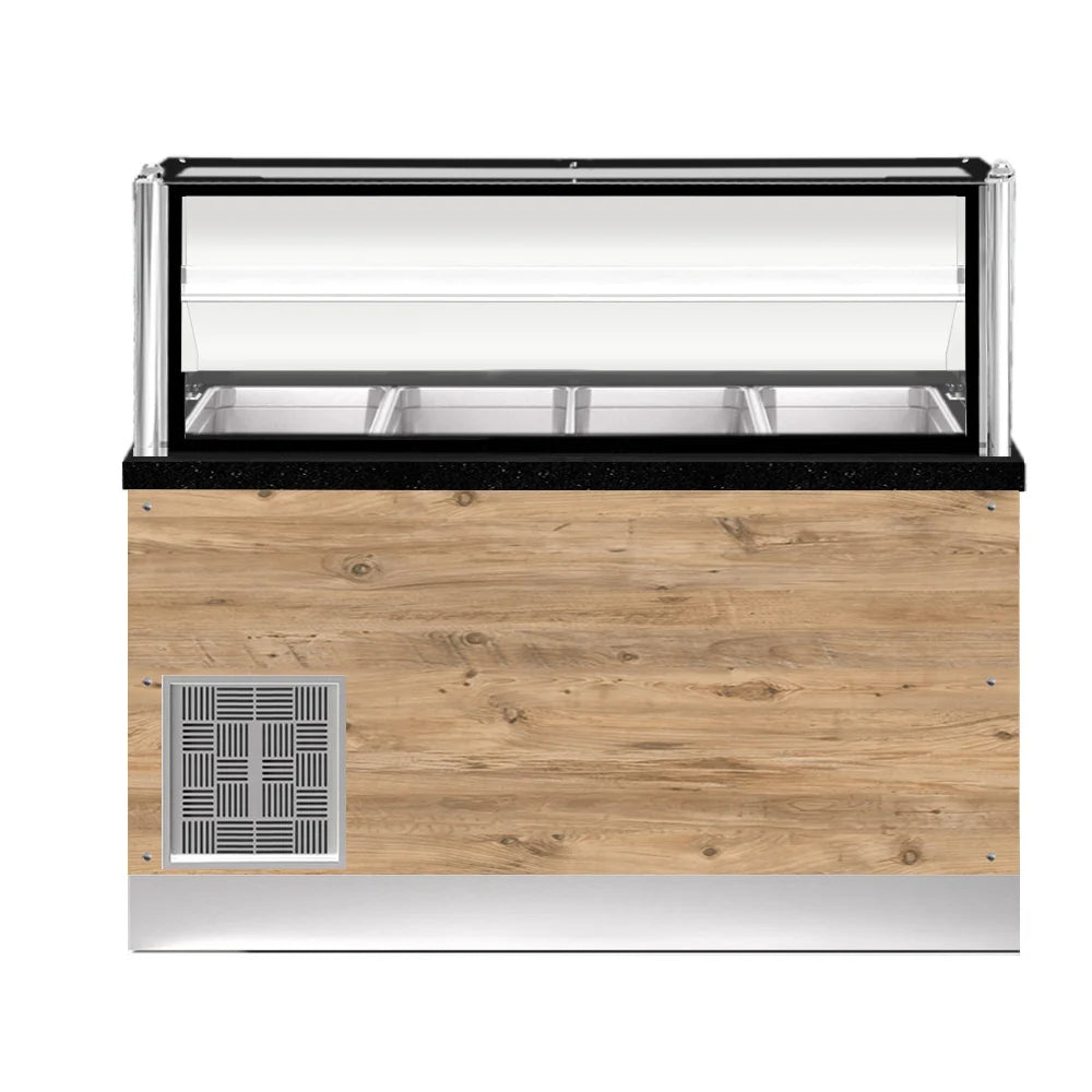 TOP LINE Salattheke 4x 1/1GN mit Umluft-Oberflächenkühlung, 150x88x134cm, schwarzer Granit, LED Beleuchtung