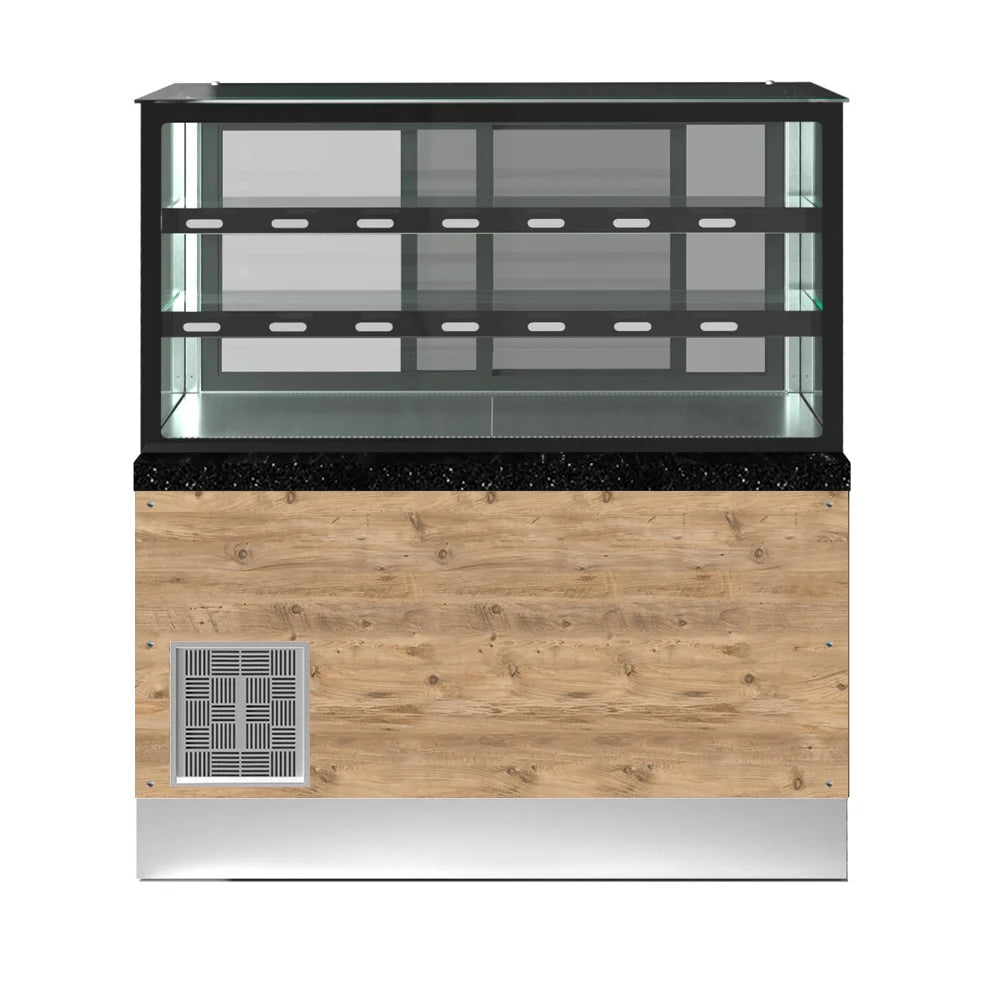 PRO LINE Gebäck- & Dessertvitrine gekühlt, 150x84x134cm, schwarzer Granit, LED Beleuchtung