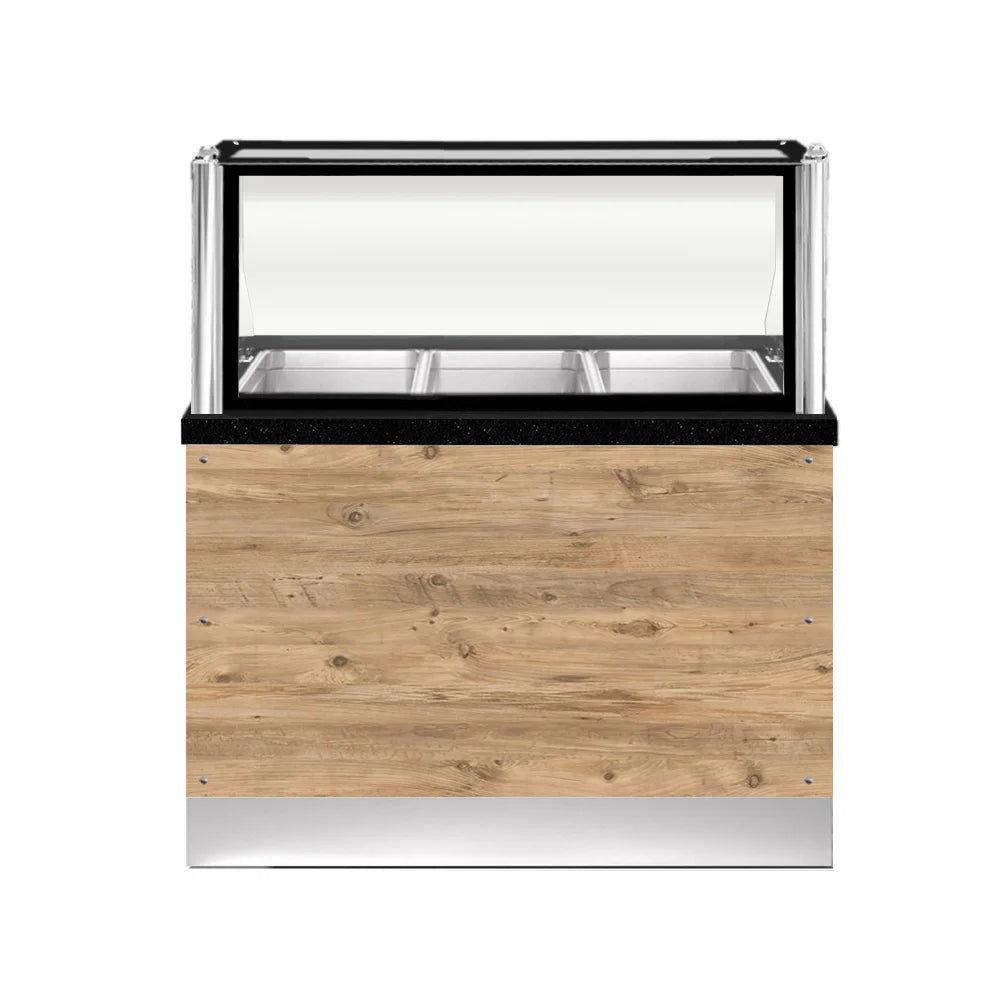 PRO LINE Bain-Marie 3x 1/1GN, 110x88x134cm, schwarzer Granit, LED Beleuchtung