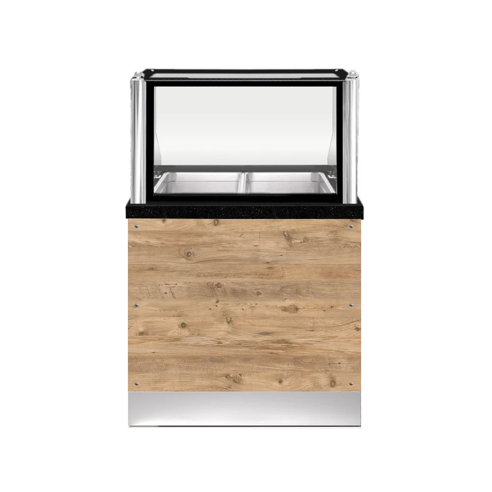 PRO LINE Bain-Marie 2x 1/1GN, 80x88x134cm, schwarzer Granit, LED Beleuchtung