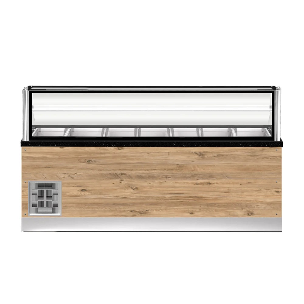 TOP LINE Salattheke 7x 1/1GN mit Umluft-Oberflächenkühlung, 256x88x134cm, schwarzer Granit, LED Beleuchtung