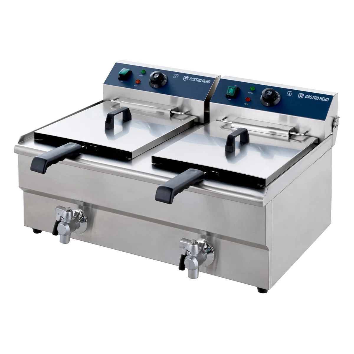 Elektro-Doppel-Fritteuse ECO 13+13 Liter mit Ablasshahn, 2x 5000 W, 400 V