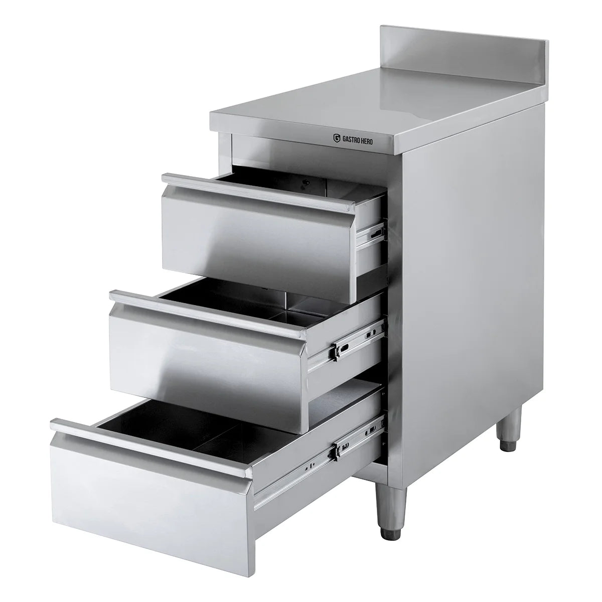 Edelstahl-Schubladenschrank BASIC 3er Einheit 600 mit Aufkantung, AISI 201