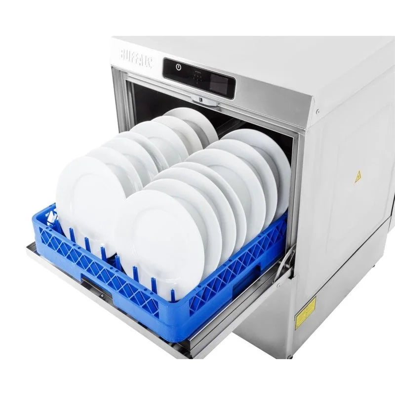 Buffalo Digitale Untertischspülmaschine mit Ablaufpumpe 500mm Korb 5,5 kW Dreiphasenanschluss
