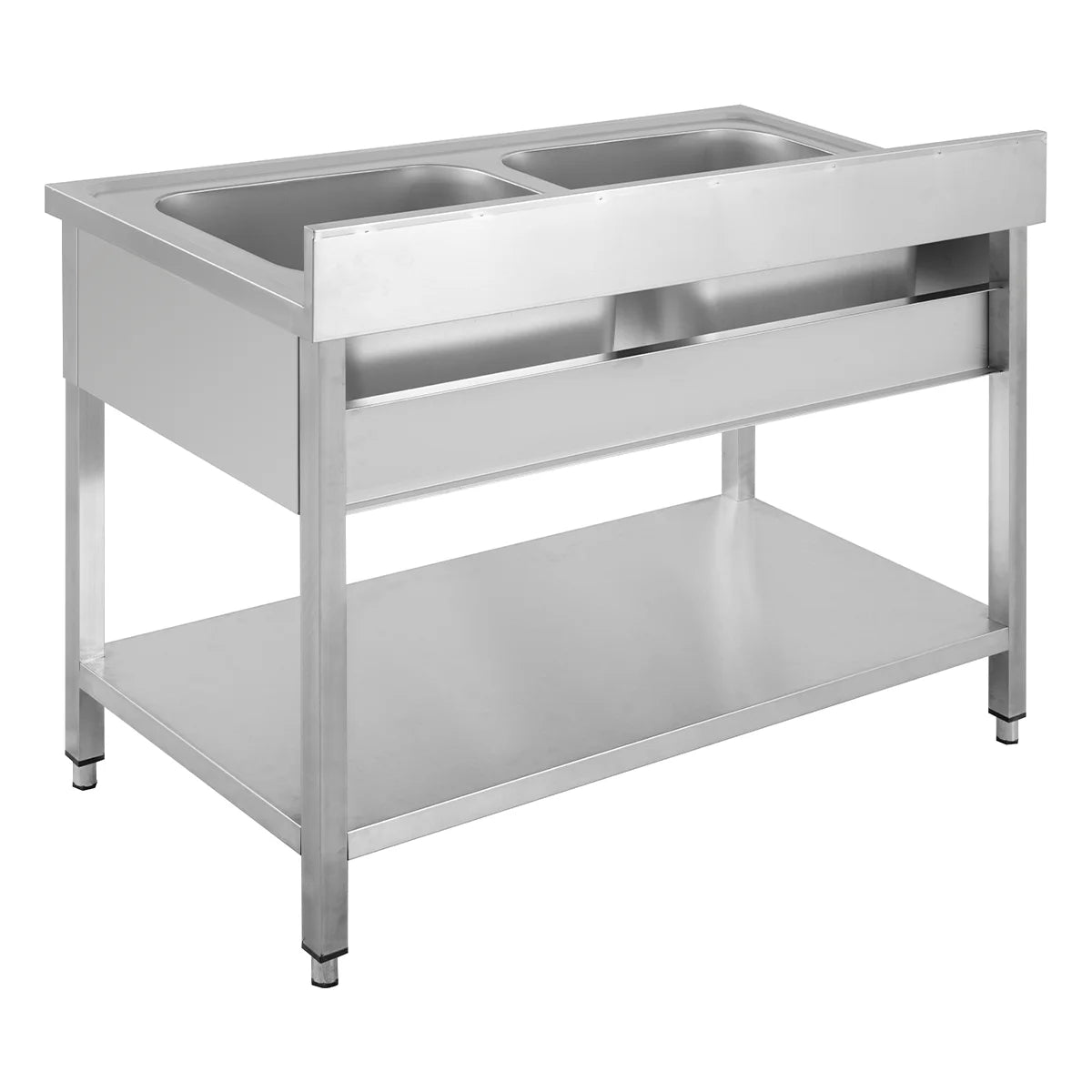 Spültisch Basic 12x6 mit 2 Becken, Aufkantung und Grundboden