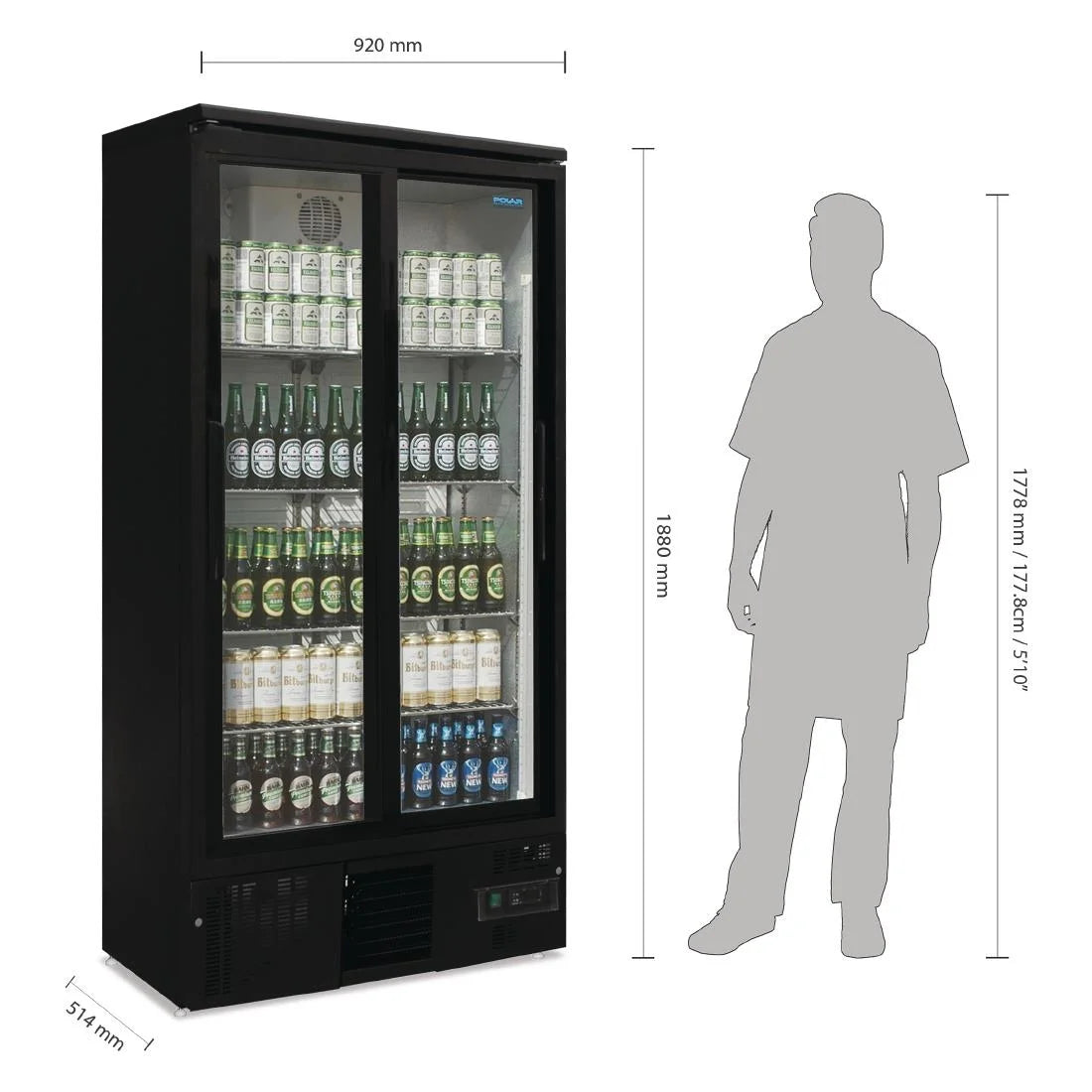 Getränkekühlschrank Polar 490 schwarz - mit 2 Schiebetüren