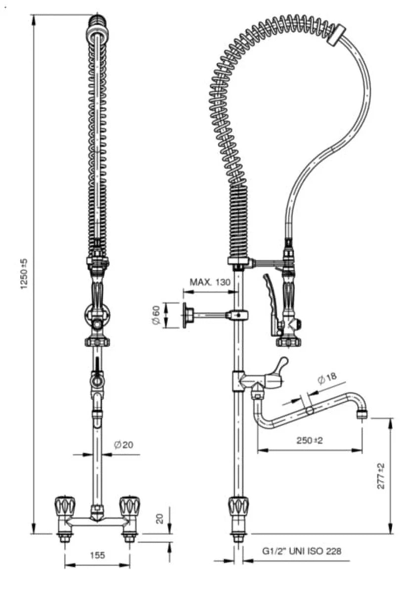 Zweiloch Geschirrwaschbrause Profi 100 + Mischbatterie