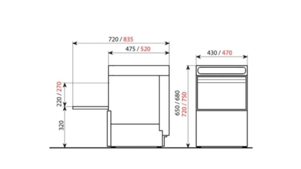 Gläserspülmaschine ECO 35x35 cm Korbmaß, mit Klarspüldosierer, Made in Europe, 230 Volt