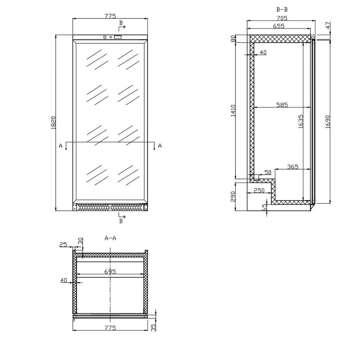 Lagerkühlschrank ECO 590 Liter Kühlvolumen, mit 1 Glastür, abschließbar, LED, weiß