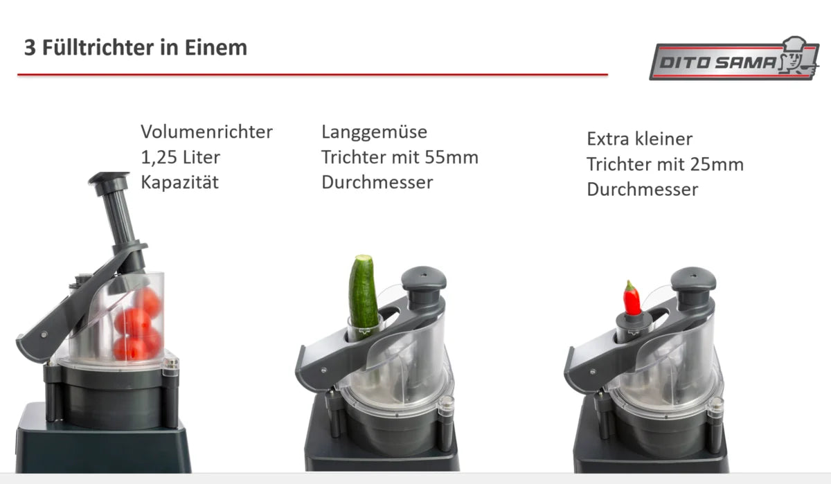 Dito Sama Prep4You Gemüseschneider variable Geschwindigkeit 500 bis 1200 U/Min, 500 W, patentierter Einfülltrichter