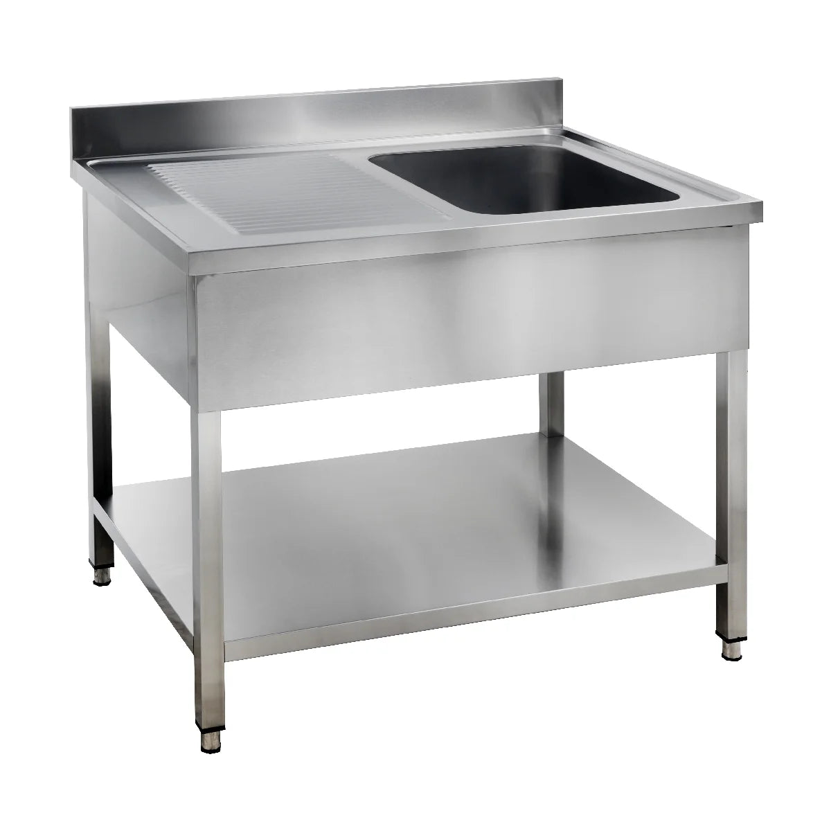 Spültisch Basic 12x6 mit 1 Becken rechts, Aufkantung und Grundboden