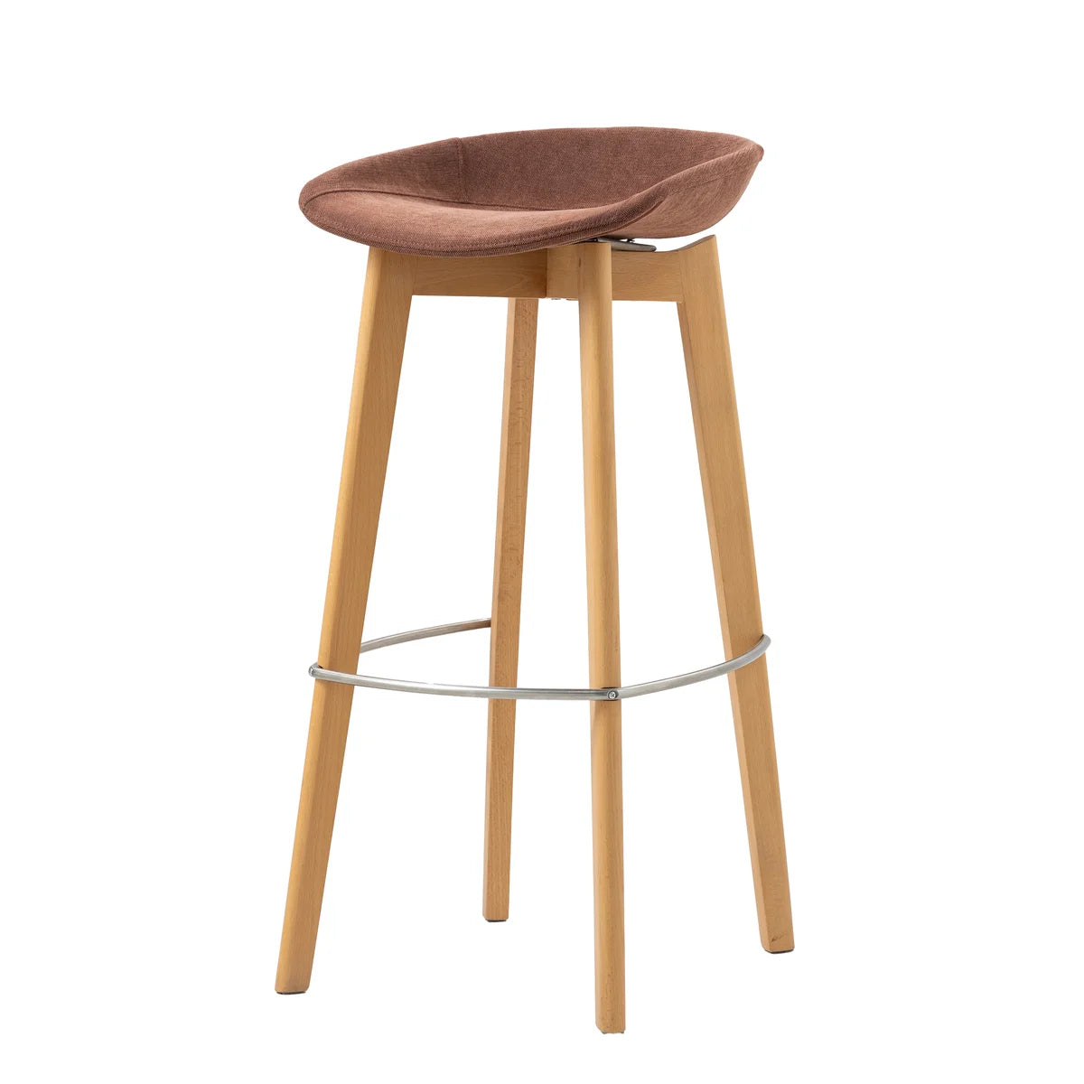 FEROS Keeve stapelbarer Barstuhl - niedrige Sitzschale, gepolstert - Holz / Rotbraun