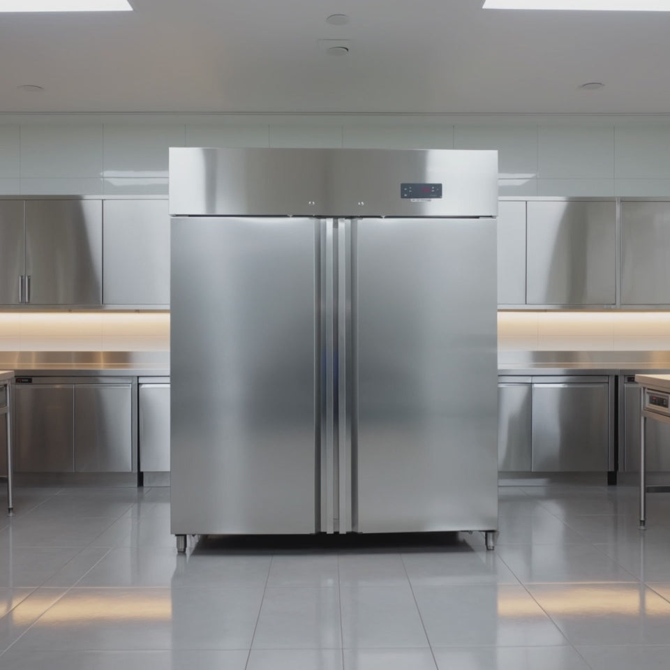 Gastronomie Tiefkühlschrank ECO 1400 GN 2/1 Monoblock, 1350 Liter Kühlraumvolumen, 6 verstellbare Einlegeböden, Robuste Bauweise, Edelstahl