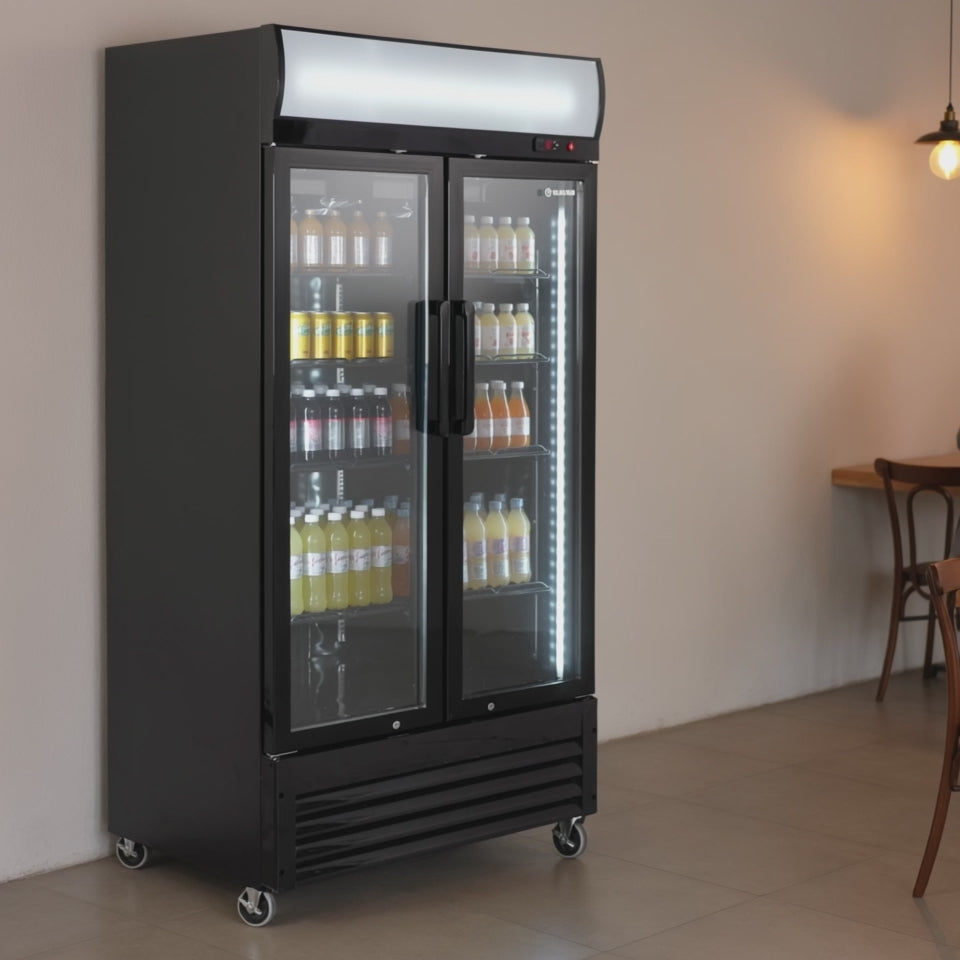Getränkekühlschrank ECO 630 mit Leuchtaufsatz und Klapptüren