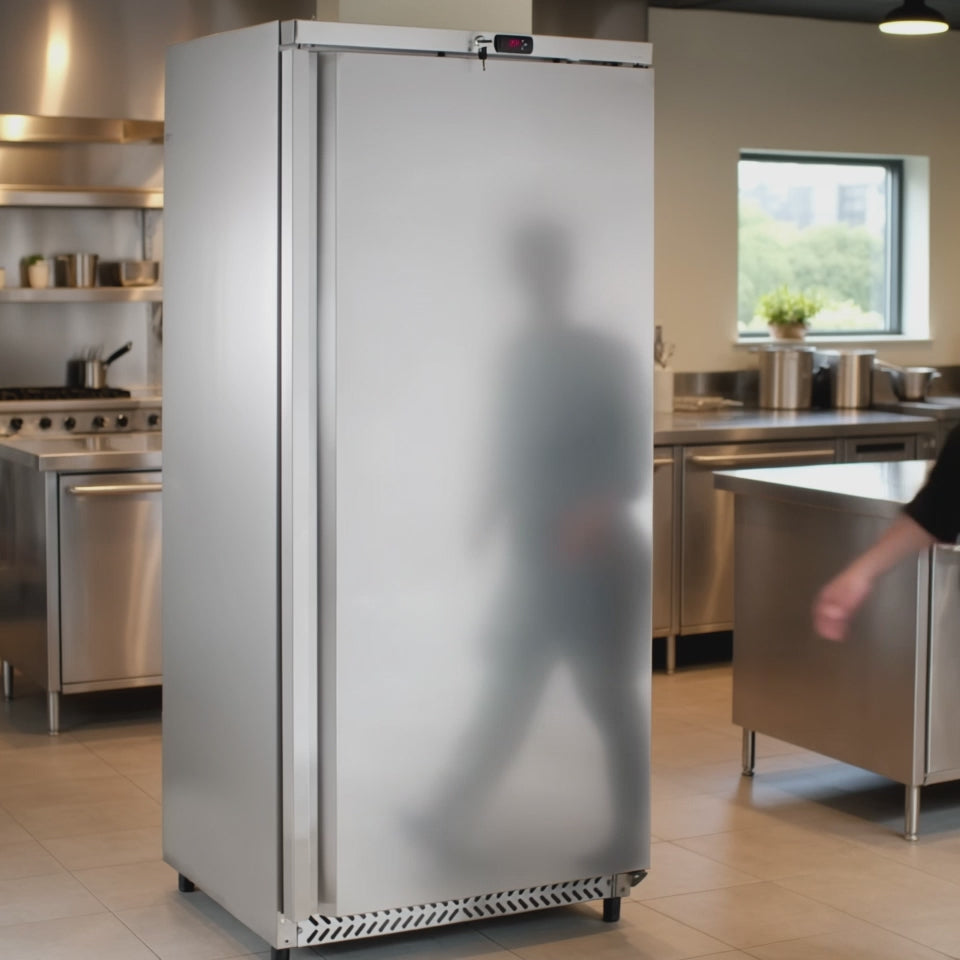 Lagertiefkühlschrank ECO 590 Liter Kühlvolumen, mit 1 Tür, abschließbar, Edelstahl